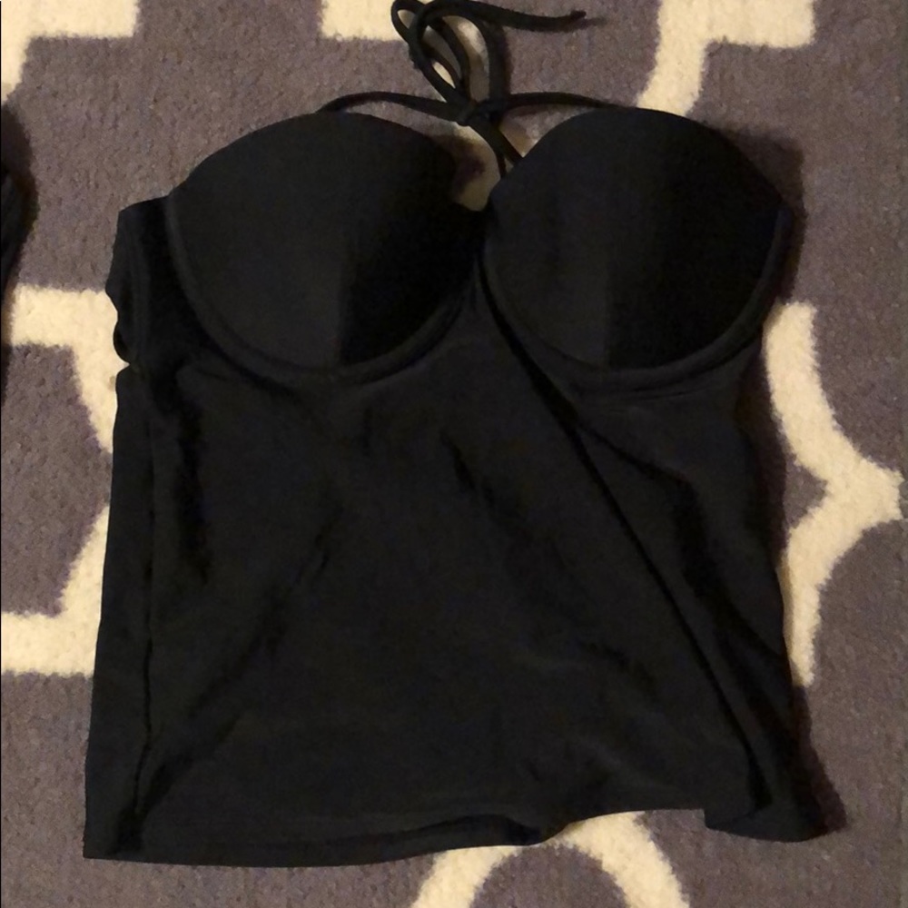 Size L and Size XL black tankini top